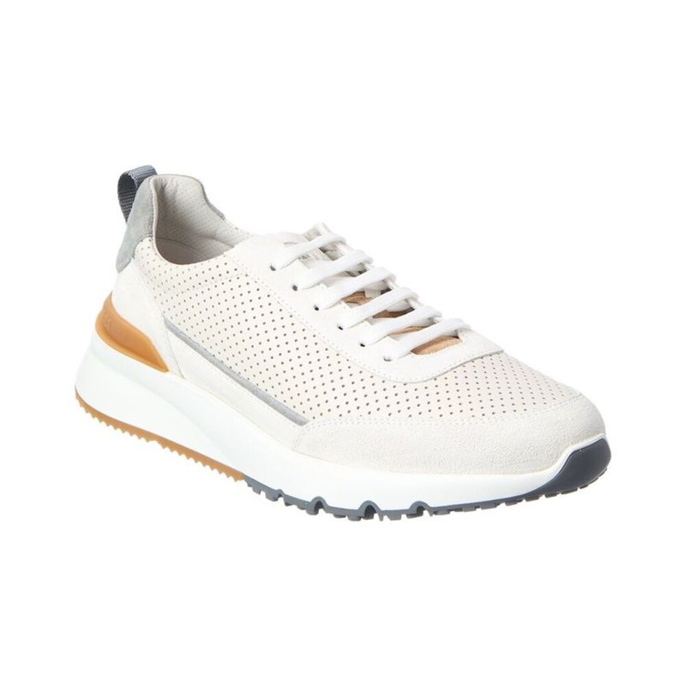 Brunello Cucinelli Suede & Leather Sneaker, White